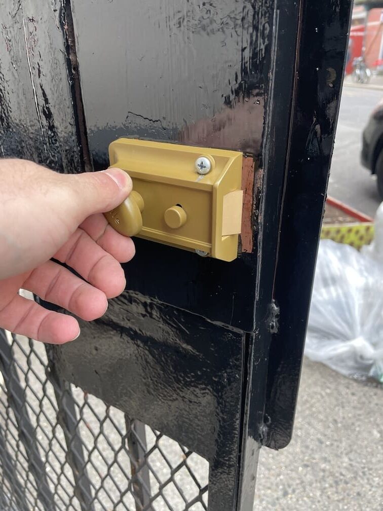 Night Latch lock install on metal gate